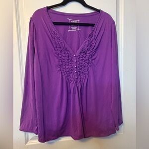 Lane Bryant 18/20 Purple Ruffle V-Neck Long Sleeve Top